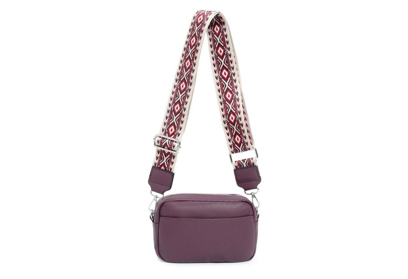 ITALYSHOP24 Schultertasche Damen kleine Umhängetasche CrossBody Crossover Handytasche Geldbörse (Spar-Set aus einer Tasche mit einem breitem Muster Stoffgurt/Umhängeband), Bodybag, Brusttasche, Hüfttasche, Muster Taschengurt, leicht Gewicht von ITALYSHOP24