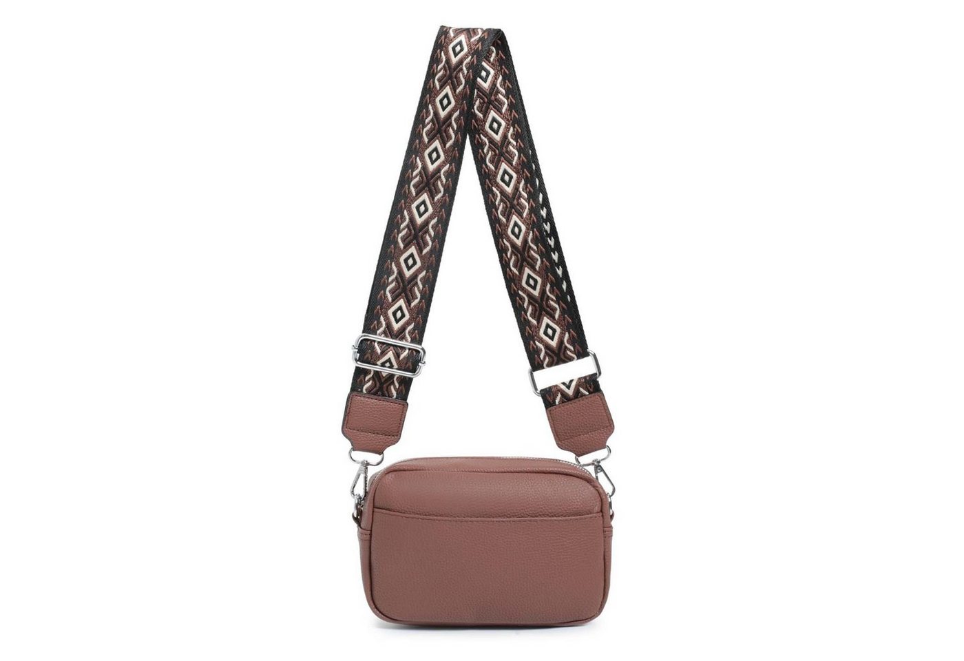 ITALYSHOP24 Schultertasche Damen kleine Umhängetasche CrossBody Crossover Handytasche Geldbörse (Spar-Set aus einer Tasche mit einem breitem Muster Stoffgurt/Umhängeband), Bodybag, Brusttasche, Hüfttasche, Muster Taschengurt, leicht Gewicht von ITALYSHOP24