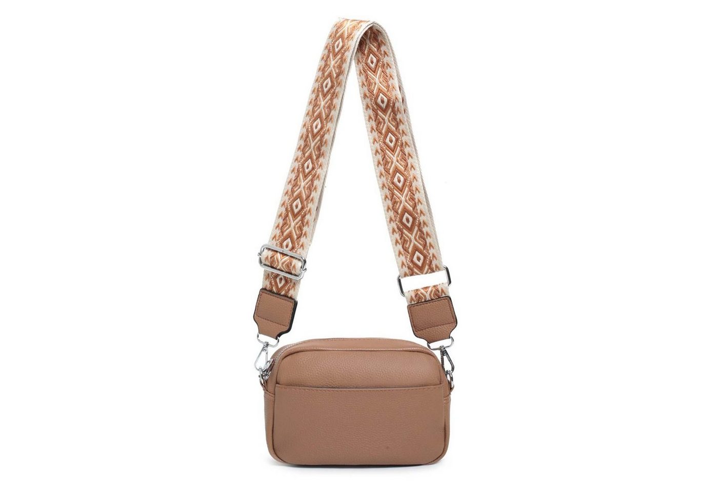 ITALYSHOP24 Schultertasche Damen kleine Umhängetasche CrossBody Crossover Handytasche Geldbörse (Spar-Set aus einer Tasche mit einem breitem Muster Stoffgurt/Umhängeband), Bodybag, Brusttasche, Hüfttasche, Muster Taschengurt, leicht Gewicht von ITALYSHOP24