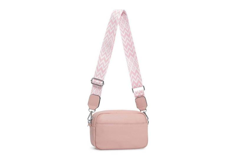 ITALYSHOP24 Schultertasche Damen kleine Umhängetasche CrossBody Crossover Handytasche Geldbörse (Spar-Set aus einer Tasche mit einem breitem Muster Stoffgurt/Umhängeband), Bodybag, Brusttasche, Hüfttasche, Muster Taschengurt, leicht Gewicht von ITALYSHOP24