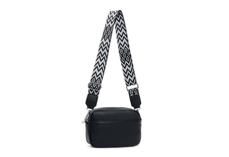 ITALYSHOP24 Schultertasche Damen kleine Umhängetasche CrossBody Crossover Handytasche Geldbörse (Spar-Set aus einer Tasche mit einem breitem Muster Stoffgurt/Umhängeband), Bodybag, Brusttasche, Hüfttasche, Muster Taschengurt, leicht Gewicht von ITALYSHOP24