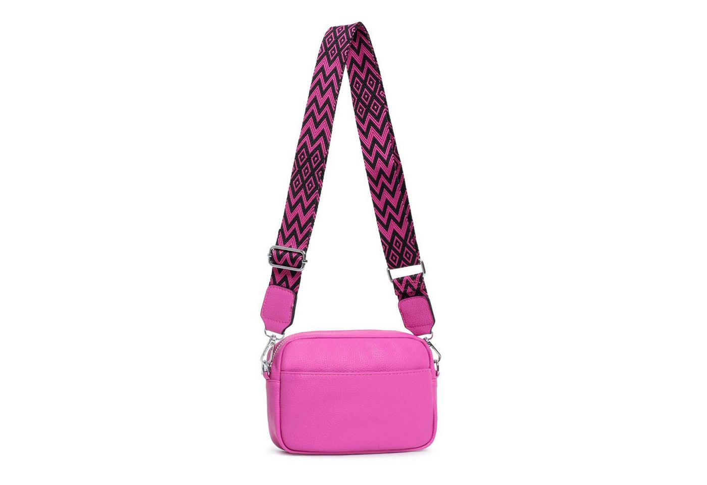 ITALYSHOP24 Schultertasche Damen kleine Umhängetasche CrossBody Crossover Handytasche Geldbörse (Spar-Set aus einer Tasche mit einem breitem Muster Stoffgurt/Umhängeband), Bodybag, Brusttasche, Hüfttasche, Muster Taschengurt, leicht Gewicht von ITALYSHOP24