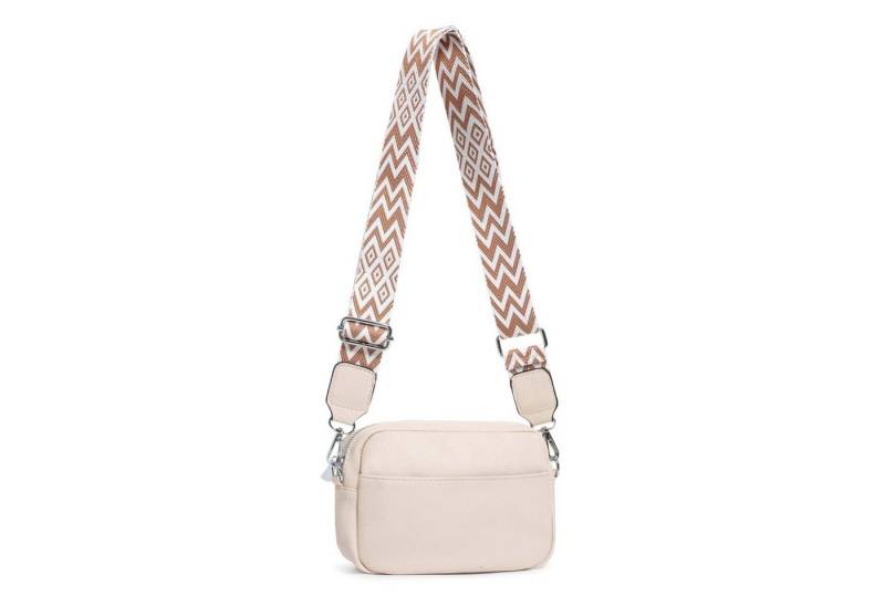 ITALYSHOP24 Schultertasche Damen kleine Umhängetasche CrossBody Crossover Handytasche Geldbörse (Spar-Set aus einer Tasche mit einem breitem Muster Stoffgurt/Umhängeband), Bodybag, Brusttasche, Hüfttasche, Muster Taschengurt, leicht Gewicht von ITALYSHOP24