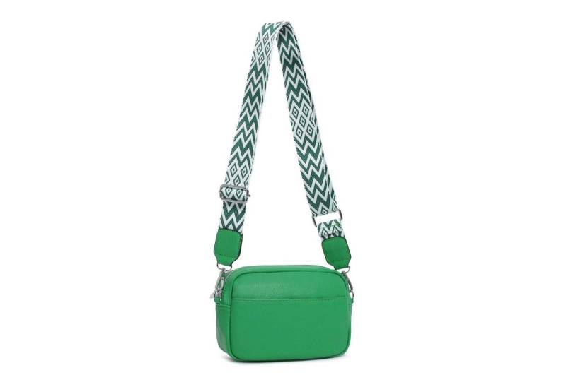 ITALYSHOP24 Schultertasche Damen kleine Umhängetasche CrossBody Crossover Handytasche Geldbörse (Spar-Set aus einer Tasche mit einem breitem Muster Stoffgurt/Umhängeband), Bodybag, Brusttasche, Hüfttasche, Muster Taschengurt, leicht Gewicht von ITALYSHOP24