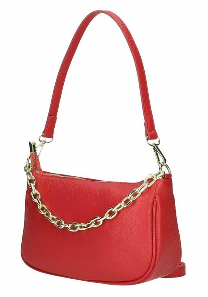 ITALYSHOP24 Schultertasche Made in Italy DAMEN LEDER TASCHE Pochette mit Kette CrossOver City Bag, Handtasche Umhängetasche Clutch Ledertasche Bodybag Schmucktasche von ITALYSHOP24