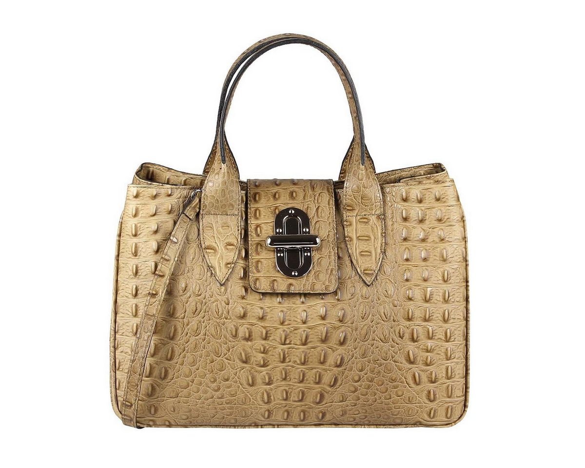 ITALYSHOP24 Schultertasche Made in Italy Damen Leder Shopper Handtasche Umhängetasche Henkel, zwei Muster nach Wahl für deinen Business, Reise und Freizeit Outfit von ITALYSHOP24