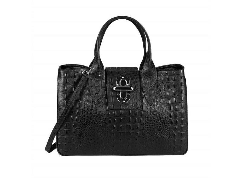 ITALYSHOP24 Schultertasche Made in Italy Damen Leder Shopper Handtasche Umhängetasche Henkel, zwei Muster nach Wahl für deinen Business, Reise und Freizeit Outfit von ITALYSHOP24