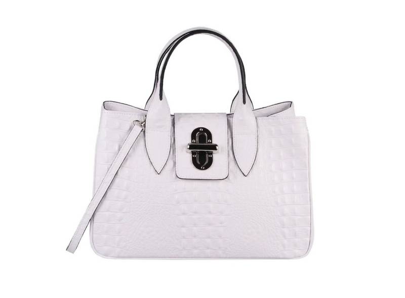 ITALYSHOP24 Schultertasche Made in Italy Damen Leder Shopper Handtasche Umhängetasche Henkel, zwei Muster nach Wahl für deinen Business, Reise und Freizeit Outfit von ITALYSHOP24