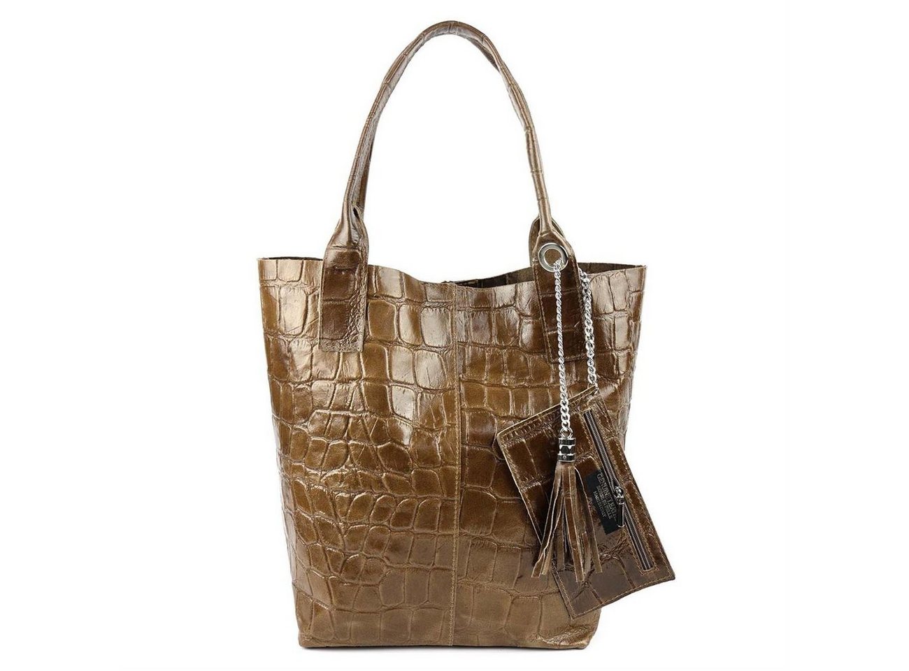 ITALYSHOP24 Schultertasche Made in Italy Damen Leder Shopper Schultertasche, ein Leichtgewicht, als Handtasche, Henkeltasche tragbar von ITALYSHOP24