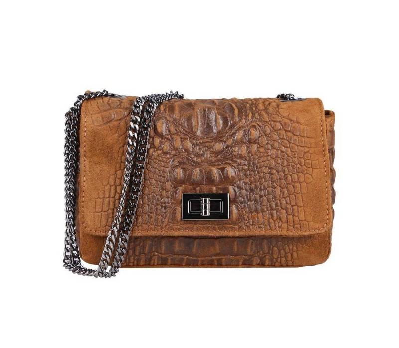 ITALYSHOP24 Schultertasche Made in Italy Damen Leder Tasche CrossOver, mit Kroko Prägung & Kette, als Clutch, Umhängetasche tragbar von ITALYSHOP24