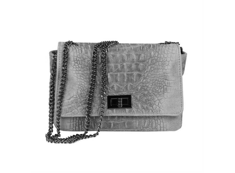 ITALYSHOP24 Schultertasche Made in Italy Damen Leder Tasche CrossOver, mit Kroko Prägung & Kette, als Clutch, Umhängetasche tragbar von ITALYSHOP24