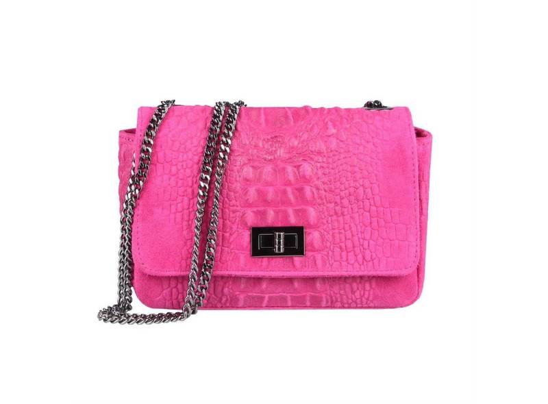 ITALYSHOP24 Schultertasche Made in Italy Damen Leder Tasche CrossOver, mit Kroko Prägung & Kette, als Clutch, Umhängetasche tragbar von ITALYSHOP24