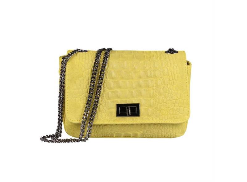 ITALYSHOP24 Schultertasche Made in Italy Damen Leder Tasche CrossOver, mit Kroko Prägung & Kette, als Clutch, Umhängetasche tragbar von ITALYSHOP24