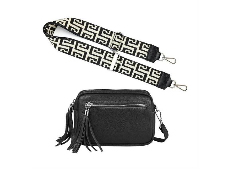 ITALYSHOP24 Schultertasche Made in Italy Damen Leder Tasche CrossOver Bag Echtleder Handytasche (Spar-Set aus einer Tasche mit dem Ledergurt und einem breitem Stoffgurt/Umhängeband, Crossbody Bag mit zusätzlichen Riemen), 1 Tasche & 2 Gurte Umhängetasche mit verstellbaren Schulterriemen Gurt von ITALYSHOP24