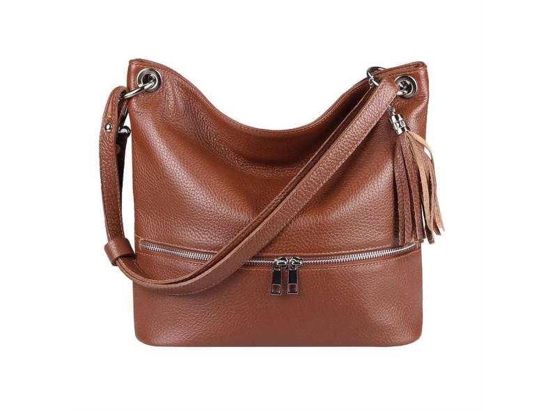 ITALYSHOP24 Schultertasche Made in Italy Damen Leder Tasche Shopper Umhängetasche Crossbody, CrossOver Fransen Handtasche Ledertasche Damentasche Fransen Reise von ITALYSHOP24
