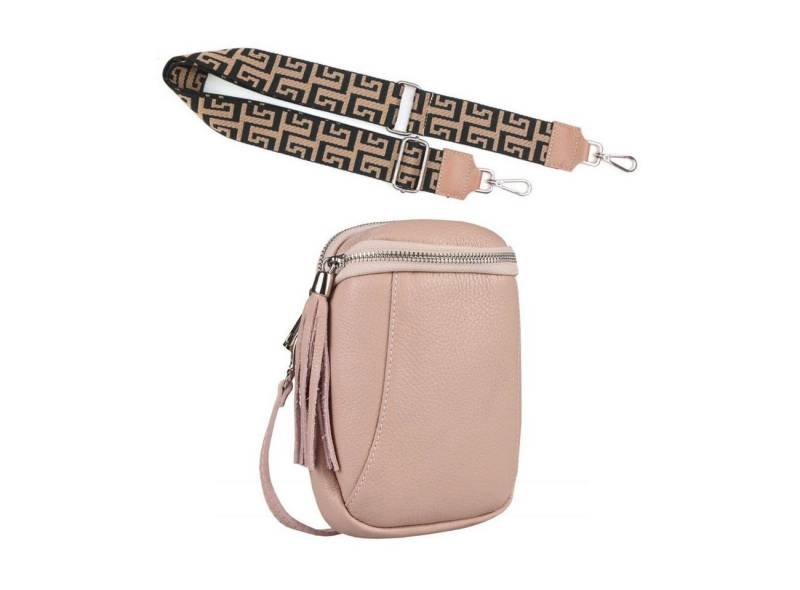 ITALYSHOP24 Schultertasche Made in Italy Damen echt Leder Tasche Bodybag Brusttasche Handytasche (Spar-Set aus einer Tasche mit einem Ledergurt und einem breiten verstellbaren Taschengurt / Stoffgurt, CrossOver Bag mit zusätzlichen Riemen, extra Breit und Lang), 1 Tasche & 2 Gurte, Umhängetasche mit 2 Schulterriemen, crossbody bag von ITALYSHOP24