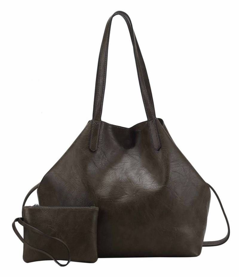 ITALYSHOP24 Schultertasche Damen Tasche SET 2in1 Umhängetasche XXL Shopper Reise Urlaub Outdoor, Henkeltasche Hobo Tote Bag + Crossbody / Schmucktasche Leder Optik von ITALYSHOP24