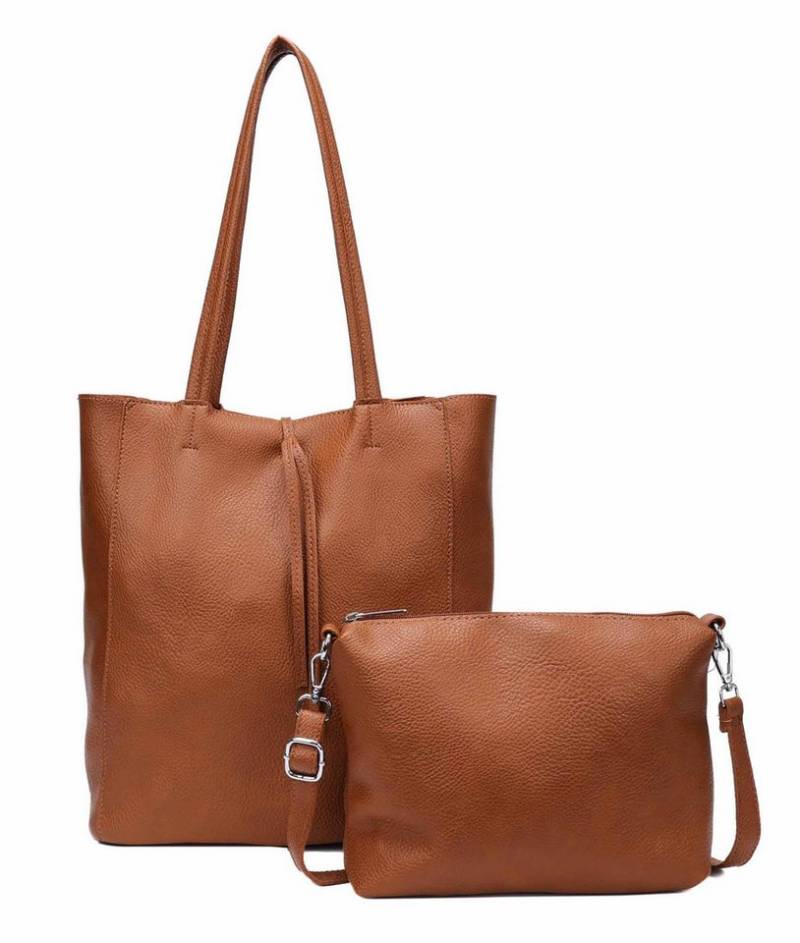 ITALYSHOP24 Schultertasche SET 2in1 Damen Tasche Umhängetasche XXL Shopper, Leichtgewicht Hobo + Crossbody Bag / Schmucktasche von ITALYSHOP24