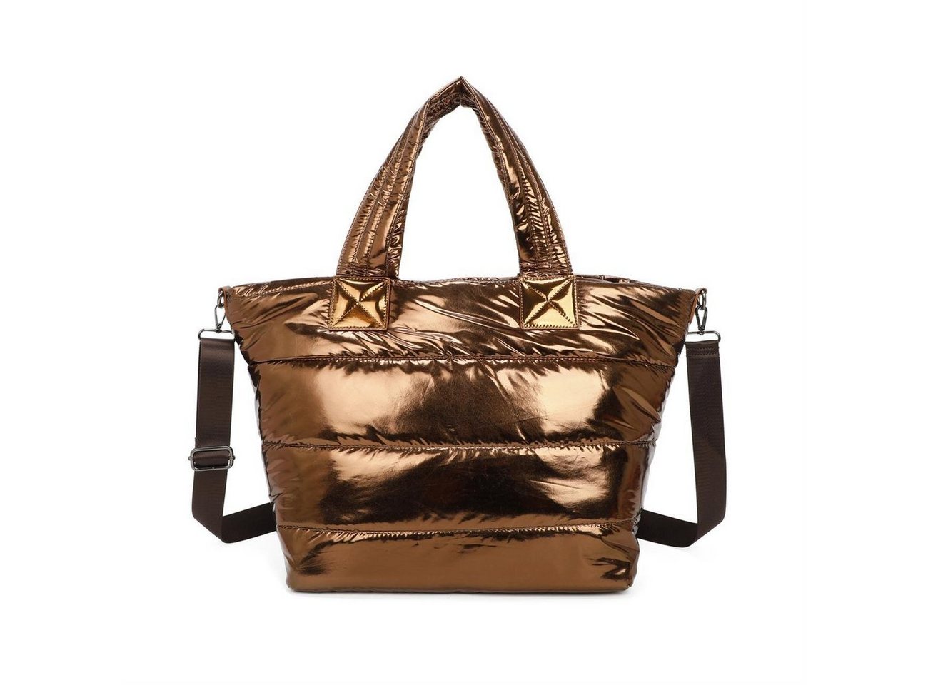 ITALYSHOP24 Schultertasche XL Damen Nylontasche Shopper Strandtasche glänzend, als Handtasche, Umhängetasche, Reisetasche, Weekender von ITALYSHOP24