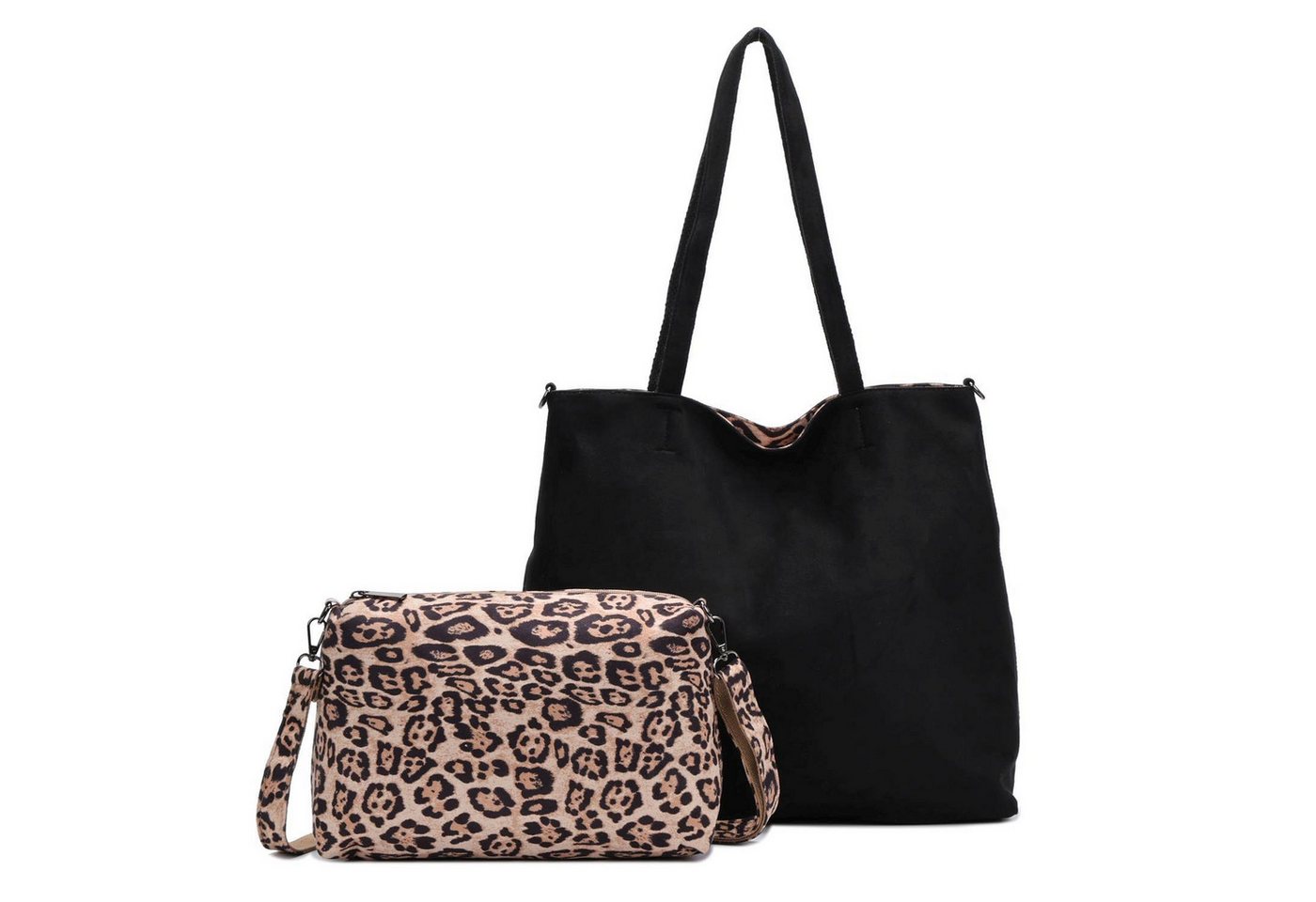 ITALYSHOP24 Schultertasche XL Damen Tasche Set 2in1 Shopper Tote Bag Crossbody Velours CrossOver (Spar-Set 2 in1 Hobo + Crossbody Bag / Schmucktasche, Leichtgewicht), Leopard Umhängetasche Body Bag Beuteltasche Freizeit Henkeltasche Samt von ITALYSHOP24