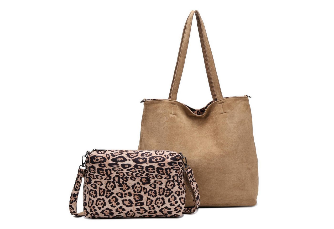 ITALYSHOP24 Schultertasche XL Damen Tasche Set 2in1 Shopper Tote Bag Crossbody Velours CrossOver (Spar-Set 2 in1 Hobo + Crossbody Bag / Schmucktasche, Leichtgewicht), Leopard Umhängetasche Body Bag Beuteltasche Freizeit Henkeltasche Samt von ITALYSHOP24