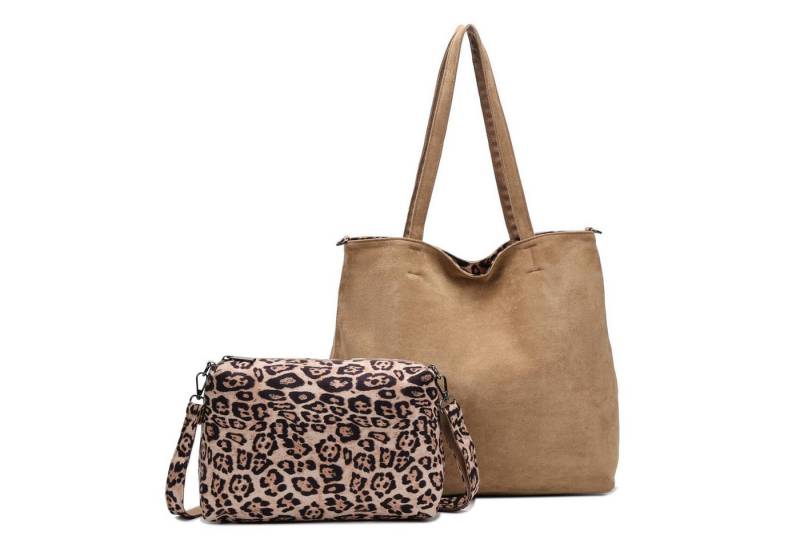 ITALYSHOP24 Schultertasche XL Damen Tasche Set 2in1 Shopper Tote Bag Crossbody Velours CrossOver (Spar-Set 2 in1 Hobo + Crossbody Bag / Schmucktasche, Leichtgewicht), Leopard Umhängetasche Body Bag Beuteltasche Freizeit Henkeltasche Samt von ITALYSHOP24