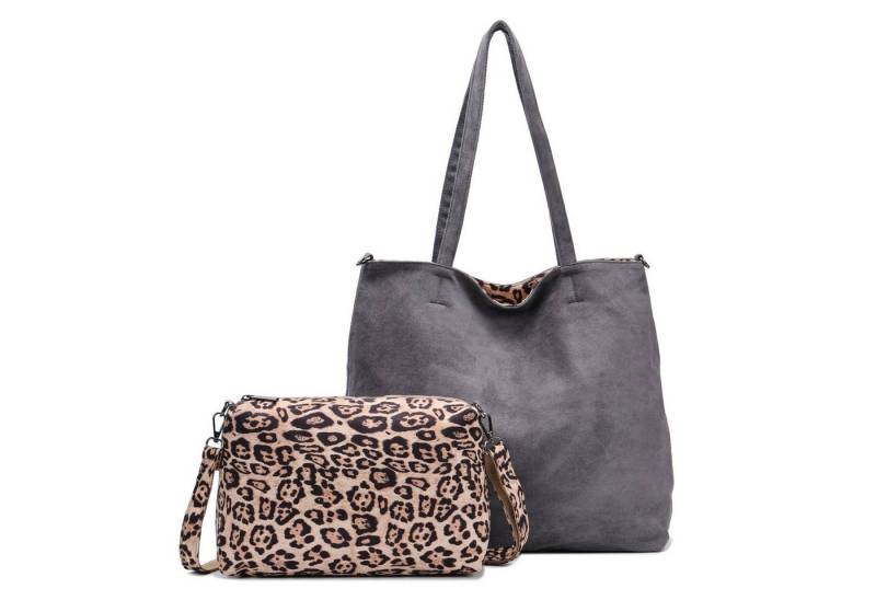 ITALYSHOP24 Schultertasche XL Damen Tasche Set 2in1 Shopper Tote Bag Crossbody Velours CrossOver (Spar-Set 2 in1 Hobo + Crossbody Bag / Schmucktasche, Leichtgewicht), Leopard Umhängetasche Body Bag Beuteltasche Freizeit Henkeltasche Samt von ITALYSHOP24
