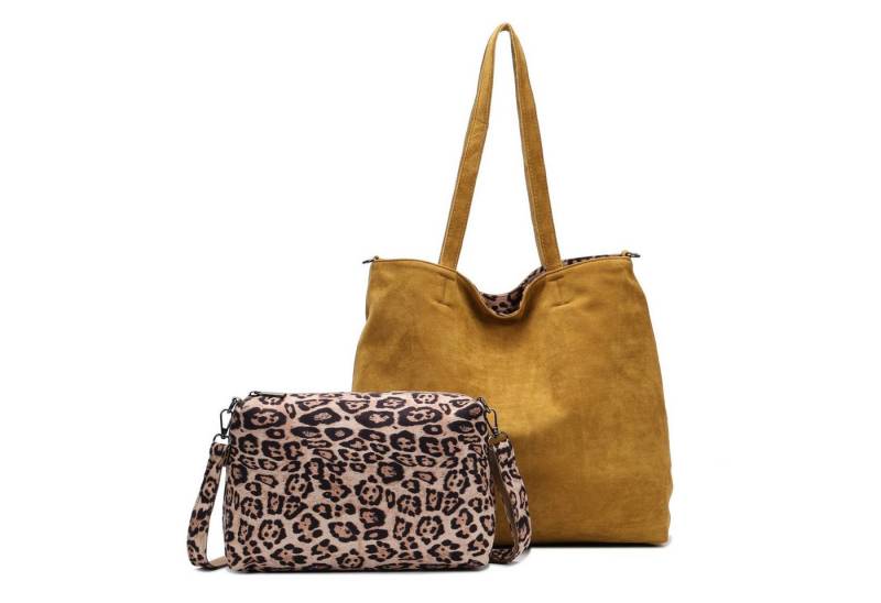 ITALYSHOP24 Schultertasche XL Damen Tasche Set 2in1 Shopper Tote Bag Crossbody Velours CrossOver (Spar-Set 2 in1 Hobo + Crossbody Bag / Schmucktasche, Leichtgewicht), Leopard Umhängetasche Body Bag Beuteltasche Freizeit Henkeltasche Samt von ITALYSHOP24