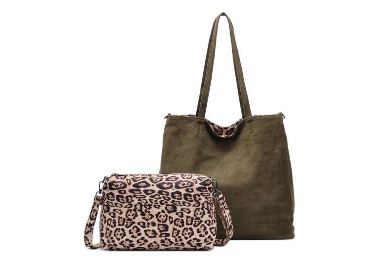 ITALYSHOP24 Schultertasche XL Damen Tasche Set 2in1 Shopper Tote Bag Crossbody Velours CrossOver (Spar-Set 2 in1 Hobo + Crossbody Bag / Schmucktasche, Leichtgewicht), Leopard Umhängetasche Body Bag Beuteltasche Freizeit Henkeltasche Samt von ITALYSHOP24