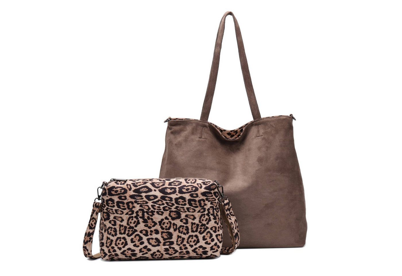 ITALYSHOP24 Schultertasche XL Damen Tasche Set 2in1 Shopper Tote Bag Crossbody Velours CrossOver (Spar-Set 2 in1 Hobo + Crossbody Bag / Schmucktasche, Leichtgewicht), Leopard Umhängetasche Body Bag Beuteltasche Freizeit Henkeltasche Samt von ITALYSHOP24