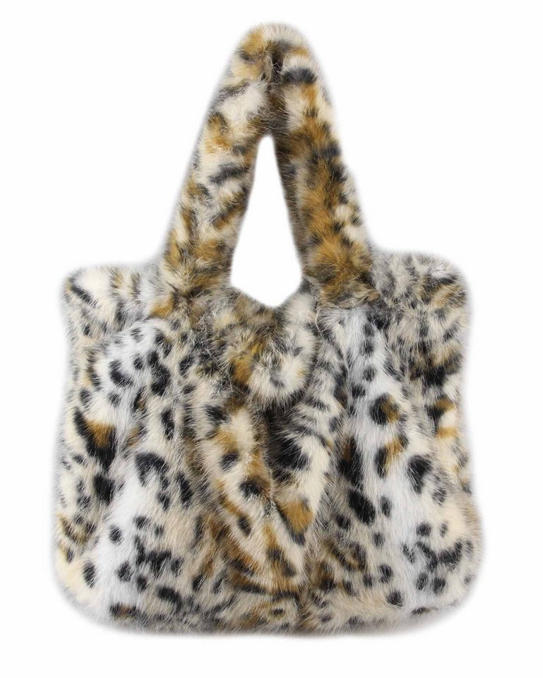 ITALYSHOP24 Schultertasche XXL Damen Leopard Print Tasche PELZTASCHE Shopper Tote Bag Handtasche, Leo Umhängetasche Teddytasche Plüsch Felltasche Weekender Kunstpelz von ITALYSHOP24