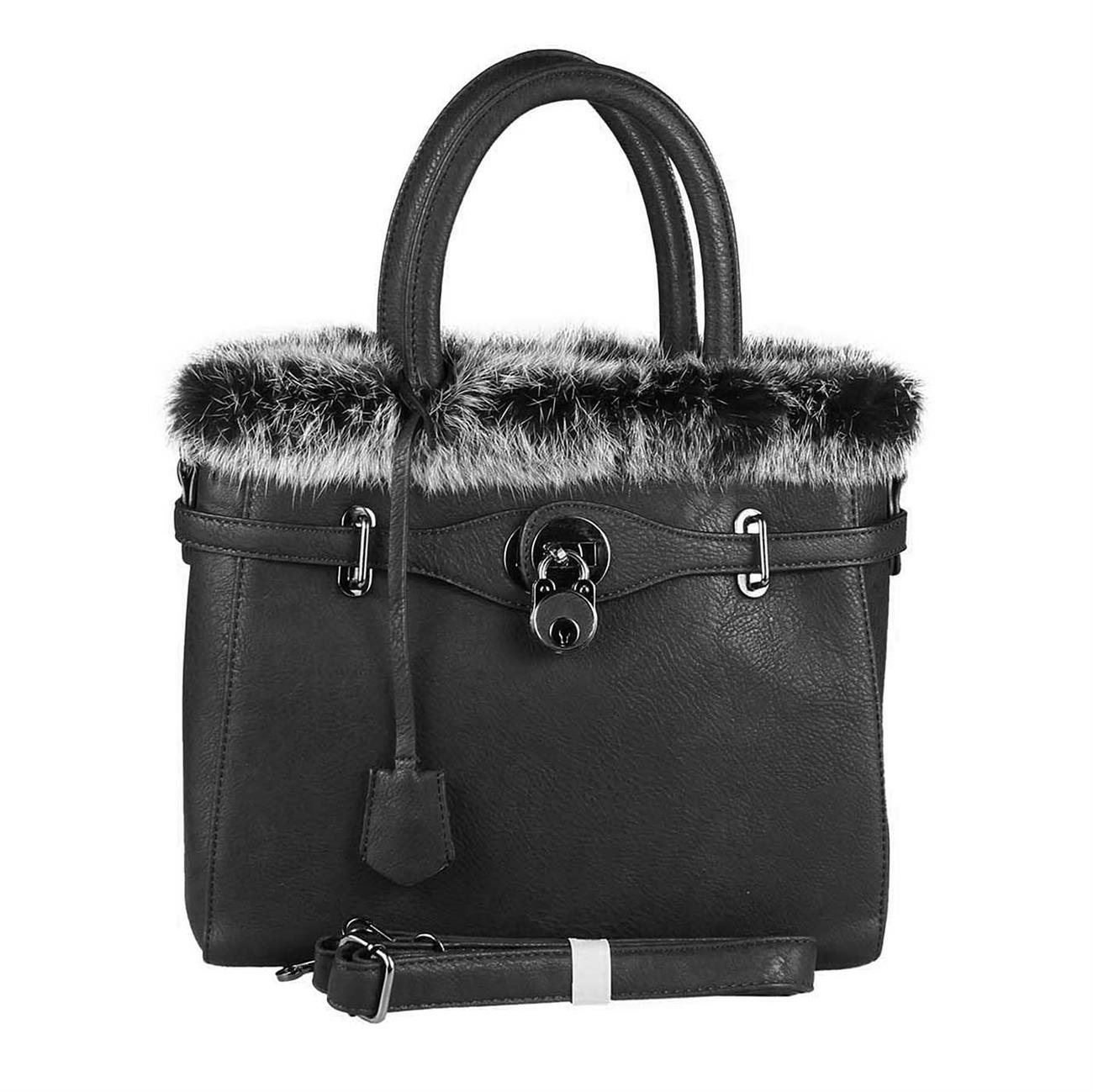 ITALYSHOP24 Shopper Damen Tasche Schultertasche Umhängetasche, mit Kanninchenfell, 1 RV-Fach auf der Rückseite von ITALYSHOP24