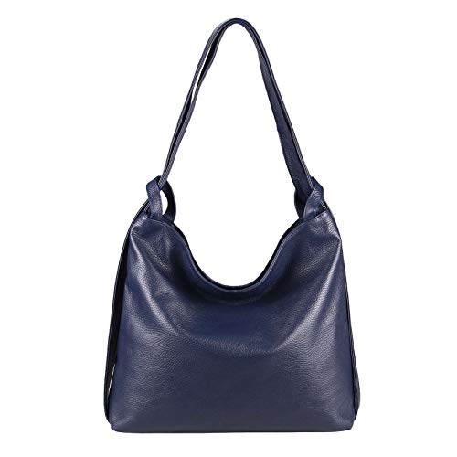 ITALYSHOP24.COM OBC Damen Tasche Rucksack 2 in 1 Umhängetasche Schultertasche Umhängetasche Daypack Leder Rucksacktasche Shopper Backpack Freizeitrucksack (Dunkelblau (echtes Leder)) von ITALYSHOP24