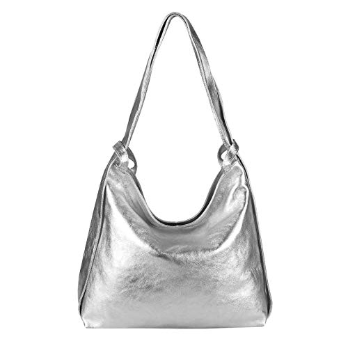 ITALYSHOP24.COM OBC Damen Tasche Rucksack 2 in 1 Umhängetasche Schultertasche Umhängetasche Daypack Leder Rucksacktasche Shopper Backpack Freizeitrucksack (Silber) von ITALYSHOP24
