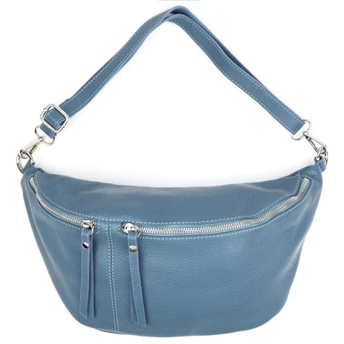 Italy Damen echt Leder Tasche Brusttasche Crossbody Schultertasche Umhängetasche Gürteltasche Crossover Ledertasche Slingntasche Unisex Bag Jeansblau L von ITALYSHOP24