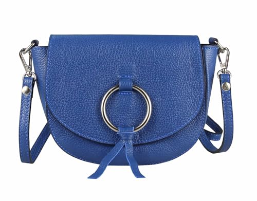 Made in Italy Damen Leder Tasche Umhängetasche Crossover Body Bag Echtleder Ledertasche Schultertasche Handytasche Brusttasche Clutch Abendtasche Königsblau von ITALYSHOP24