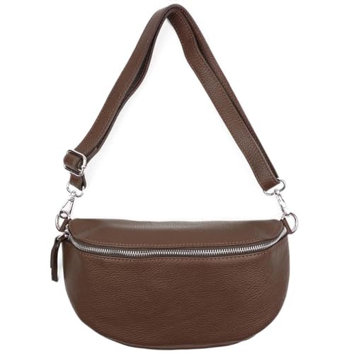 Made in Italy Damen Leder Tasche Gürteltasche Crossbody Hüfttasche Bauchtasche Umhängetasche Wildleder Brusttasche Crossover Bodybag Schultertasche Handytasche Dunkelbraun (Leder) von ITALYSHOP24