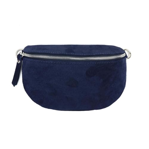 Made in Italy Damen Leder Tasche Gürteltasche Crossbody Hüfttasche Bauchtasche Umhängetasche Wildleder Brusttasche Crossover Bodybag Schultertasche Handytasche Geldtasche Dunkelblau (Wildleder) von ITALYSHOP24