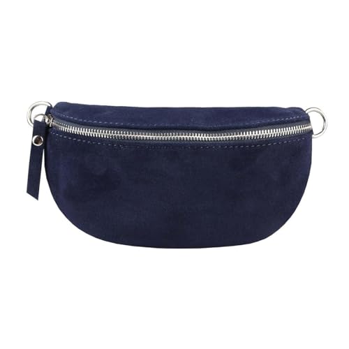 Made in Italy Damen Leder Tasche Gürteltasche Crossbody Hüfttasche Bauchtasche Umhängetasche Wildleder Brusttasche Crossover Bodybag Schultertasche Handytasche Geldtasche Dunkelblau S (Wildleder) von ITALYSHOP24