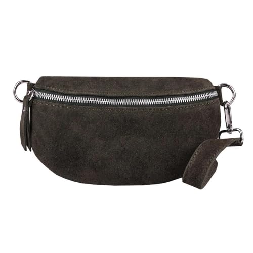 Made in Italy Damen Leder Tasche Gürteltasche Crossbody Hüfttasche Bauchtasche Umhängetasche Wildleder Brusttasche Crossover Bodybag Schultertasche Handytasche Geldtasche Dunkelbraun S (Wildleder) von ITALYSHOP24