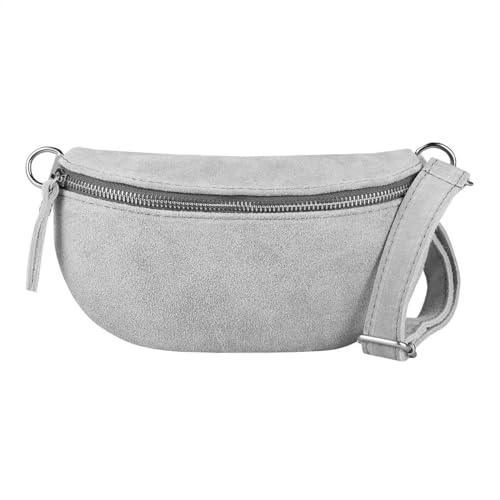 Made in Italy Damen Leder Tasche Gürteltasche Crossbody Hüfttasche Bauchtasche Umhängetasche Wildleder Brusttasche Crossover Bodybag Schultertasche Handytasche Geldtasche Hellgrau S (Wildleder) von ITALYSHOP24