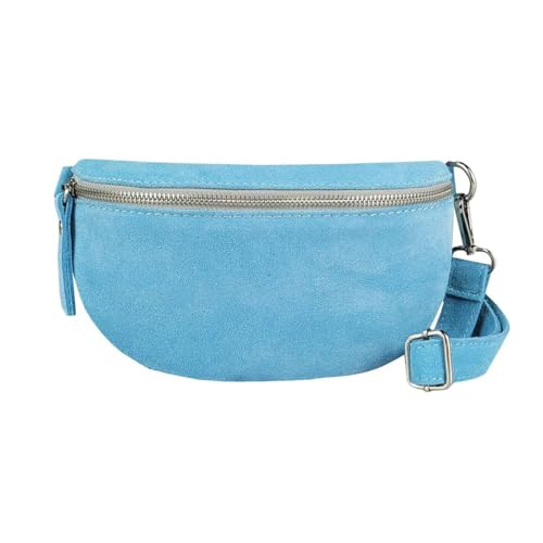 Made in Italy Damen Leder Tasche Gürteltasche Crossbody Hüfttasche Bauchtasche Umhängetasche Wildleder Brusttasche Crossover Bodybag Schultertasche Handytasche Geldtasche Himmel S (Wildleder) von ITALYSHOP24