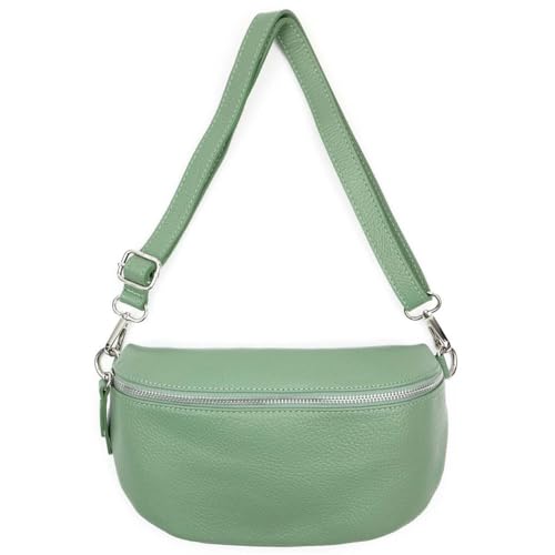 Made in Italy Damen Leder Tasche Gürteltasche Crossbody Hüfttasche Bauchtasche Umhängetasche Wildleder Brusttasche Crossover Bodybag Schultertasche Handytasche Geldtasche Mint (Leder) von ITALYSHOP24