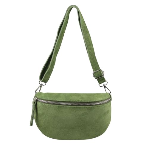 Made in Italy Damen Leder Tasche Gürteltasche Crossbody Hüfttasche Bauchtasche Umhängetasche Wildleder Brusttasche Crossover Bodybag Schultertasche Handytasche Geldtasche Olivgrün (Wildleder) von ITALYSHOP24