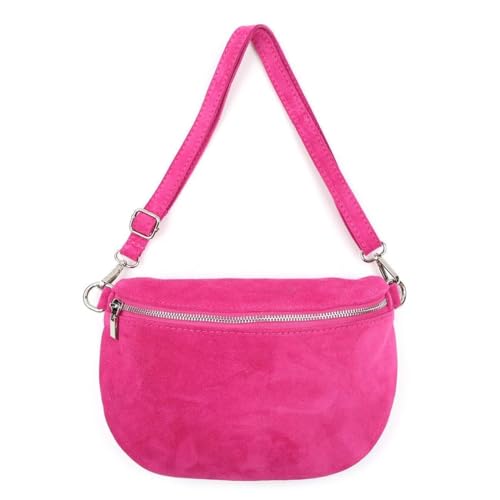 Made in Italy Damen Leder Tasche Gürteltasche Crossbody Hüfttasche Bauchtasche Umhängetasche Wildleder Brusttasche Crossover Bodybag Schultertasche Handytasche Geldtasche Pink M (Wildleder) von ITALYSHOP24