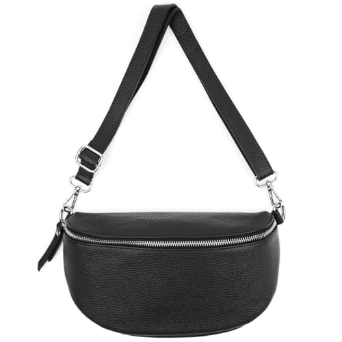 Made in Italy Damen Leder Tasche Gürteltasche Crossbody Hüfttasche Bauchtasche Umhängetasche Wildleder Brusttasche Crossover Bodybag Schultertasche Handytasche Geldtasche Schwarz (Leder) von ITALYSHOP24