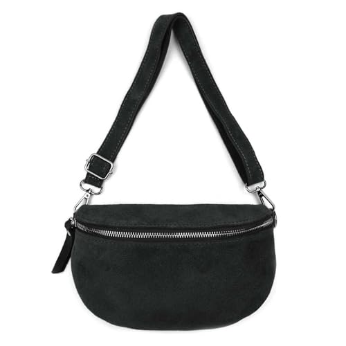 Made in Italy Damen Leder Tasche Gürteltasche Crossbody Hüfttasche Bauchtasche Umhängetasche Wildleder Brusttasche Crossover Bodybag Schultertasche Handytasche Geldtasche Schwarz (Wildleder) von ITALYSHOP24