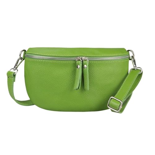 Made in Italy Damen Leder Tasche Handytasche Gürteltasche Crossbody Hüfttasche Bauchtasche Umhängetasche Cross-Over Bodybag Schultertasche Kosmetiktasche Aloe (Grün) von ITALYSHOP24
