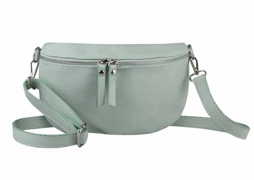 Made in Italy Damen Leder Tasche Handytasche Gürteltasche Crossbody Hüfttasche Bauchtasche Umhängetasche Cross-Over Bodybag Schultertasche Kosmetiktasche Aquagrün von ITALYSHOP24