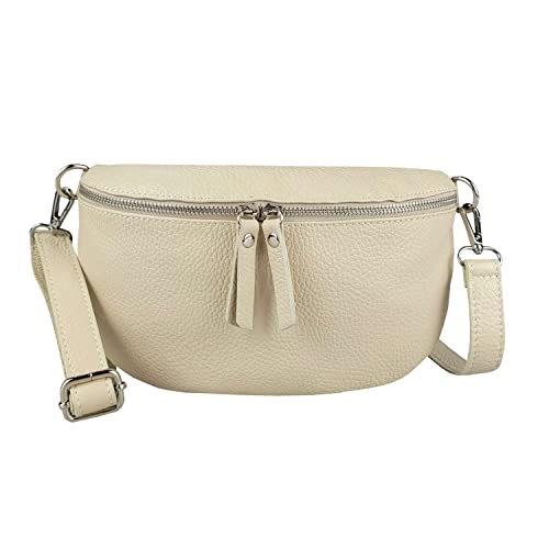 Made in Italy Damen Leder Tasche Handytasche Gürteltasche Crossbody Hüfttasche Bauchtasche Umhängetasche Cross-Over Bodybag Schultertasche Kosmetiktasche Beige von ITALYSHOP24